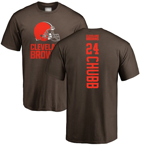 Men Cleveland Browns Nick Chubb Brown Jersey #24 NFL Football Backer T Shirt